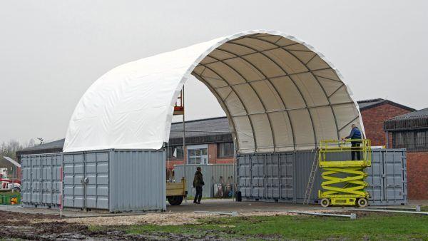 TC1012 container shelter, 122 m2 shelter for 2 containers