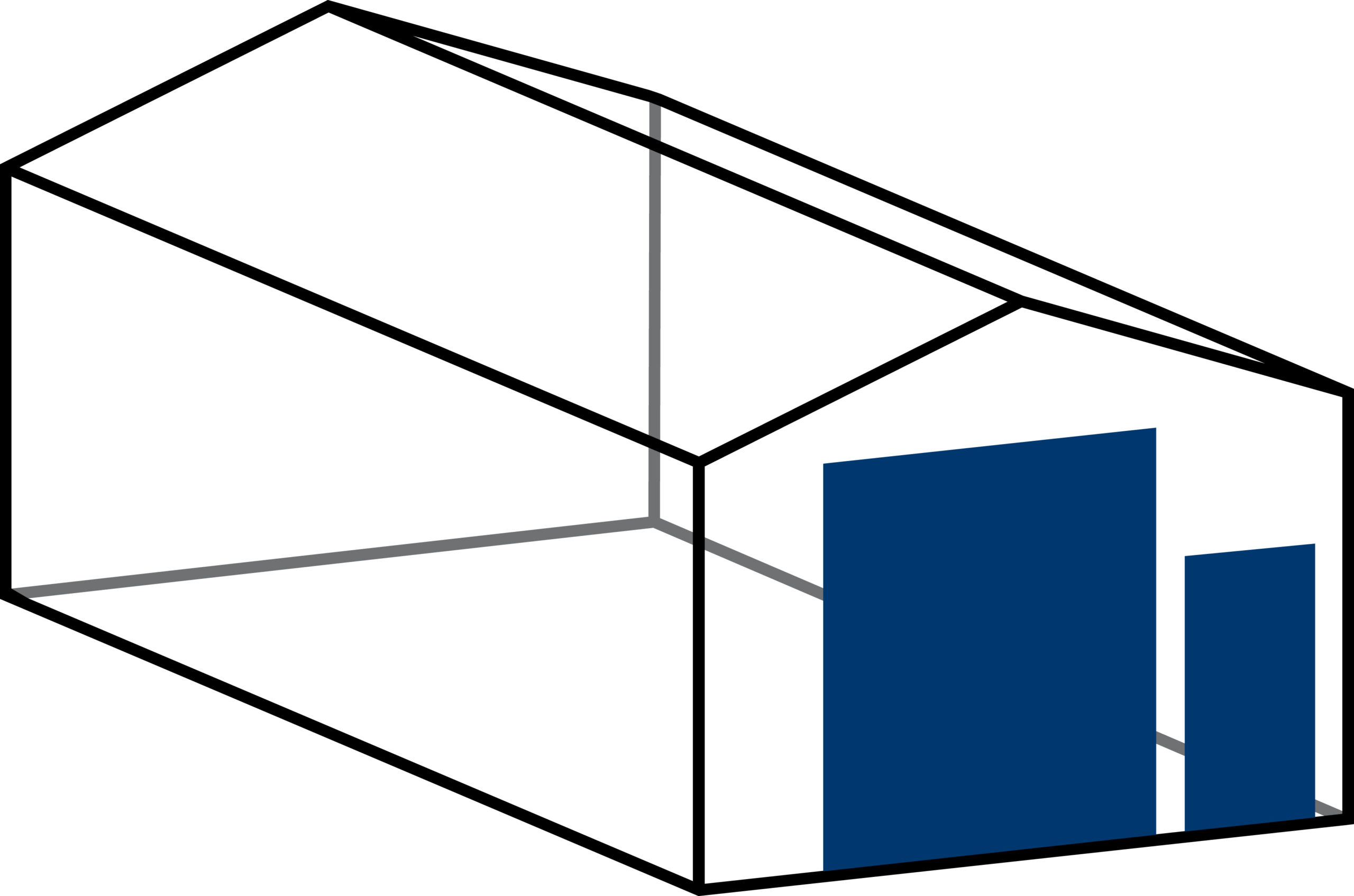 1 x Rolltor 300x275 cm (H x B) und 1 x Eingangstür in Vorderwand