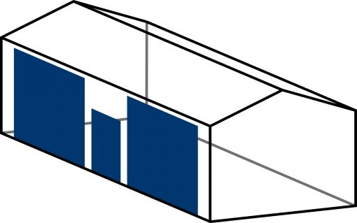 2 x overheaddeur 300x274 cm (H x B) en 1 x loopdeur in zijwand