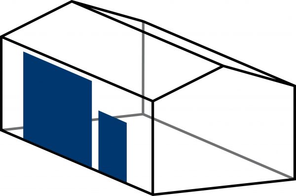 1 x overhead door 256x274 cm (H x W) and 1 x man door in side wall