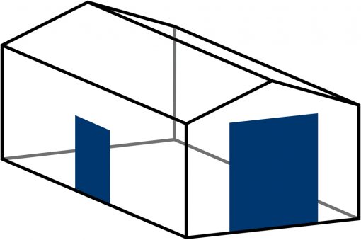 1 x roll-up door 300x275 cm (H x W) in front wall and 1 x man door in side wall